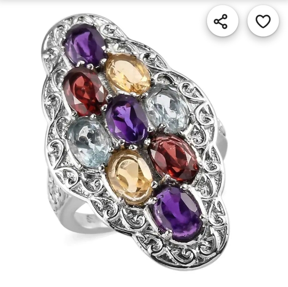 🆕️ Size 5 Multi Genuine Gemstone Cluster Ring In Stainless Steel - Picture 2 of 6